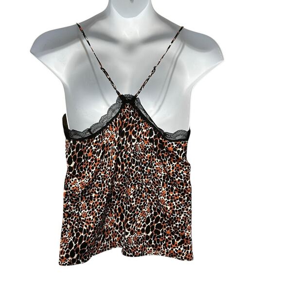 Y2K Scoop Women Leopard Cropped Cami Top XL Lace Trim Night Club Coquette Layer - Picture 3 of 10
